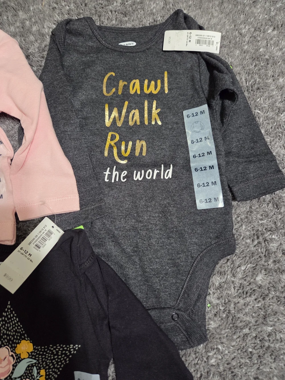 Old Navy Long-Sleeve Baby Bodysuits - Pink, Charcoal, Black (3-Pack)